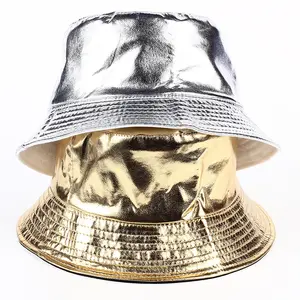 2019 新的金银皮革桶帽可逆时尚钓鱼帽为男性和女性