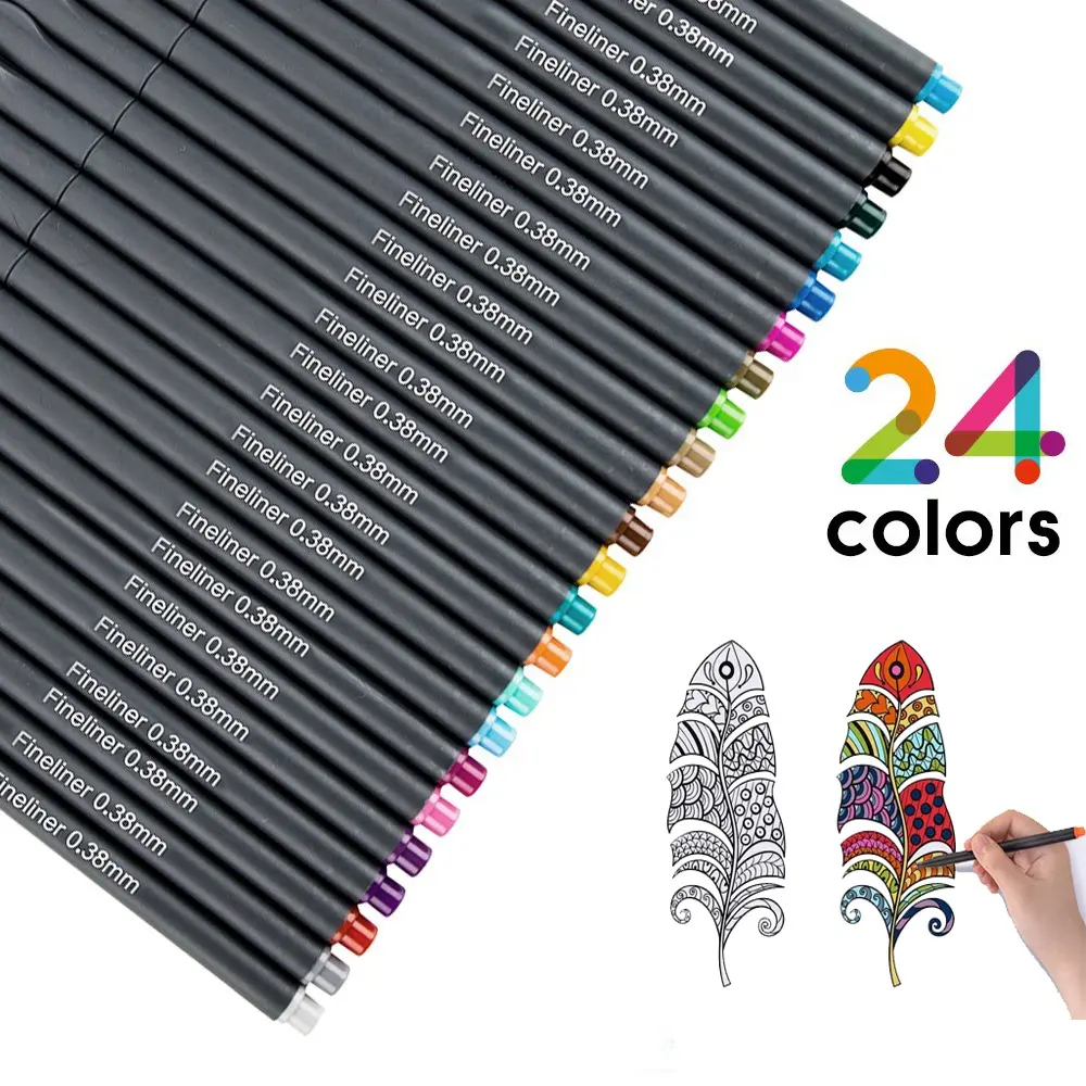 Juego de bolígrafos de colores Fineliner de 12/24/36 colores, bolígrafo de dibujo de línea fina de 0,4mm, rotuladores de Arte de punta fina porosa Pen