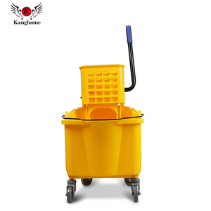 Plastic 36L Yellow Industrial Squeeze <strong>Mop</strong> <strong>Bucket</strong> with Side Press Wringer - Product Image 4