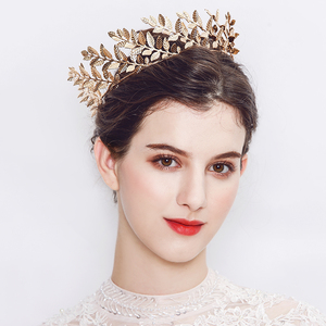 Diseño completo de hoja redonda Tiara dorada Corona Diademas Couronne Mariage Coronitas Coroas De Misses - Product Image 1