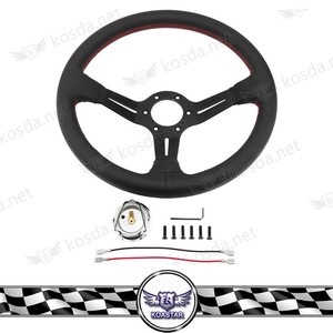 Venta caliente 350mm 330mm Marco <span class=keywords><strong>De</strong></span> <span class=keywords><strong>Cuero</strong></span> Negro 3 habló JdM volante con el botón universal del volante del coche rueda - Product Image 2