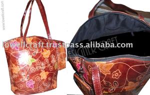 Geometric Genuine Leather Shoulder <b>Bag</b> <b>with</b> <b>Zip</b> Closure Bohemian Style Two Handles All Seasons Shopping <b>Tote</b> Thermal Embroidery - Product Image 2