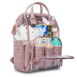 PVC Mommy Diaper Backpack Large Capacity Multi-functional Diaper Backpack Diper Bags Transparent Custom Logo New 0.8kg Patchwork