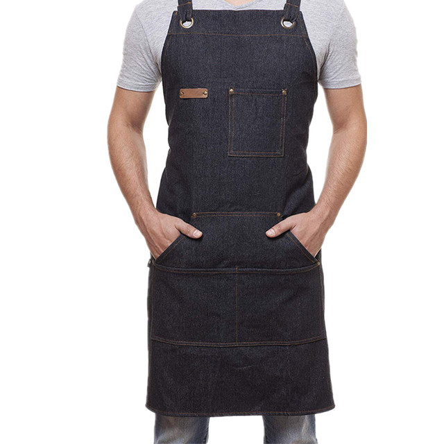 Оптовая продажа, кухонный гриль для барбекю, черный джинсовый фартук шеф-повара с быстроразъемным креплением