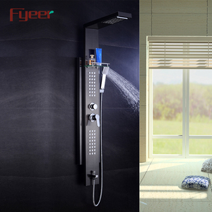 Fyer — panneau <span class=keywords><strong>de</strong></span> <span class=keywords><strong>douche</strong></span> mural 2 en 1, panneau noir avec étagère en verre - Product Image 5