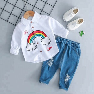 Ensemble chemise à manches longues pour <span class=keywords><strong>bébé</strong></span> garçon de 0 à 3 ans, en jean, deux pièces, collection automne 2018 - Product Image 1