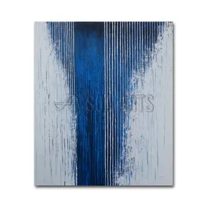 Modern Home Decor Textured Blue Lines Canvas Wall Art Painting Abstract