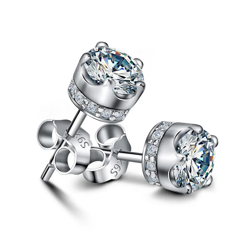 Prinses Stijl Ingelegde Diamanten Luxe 925 Zilveren Sieraden Mode Wit Goud Kleur Oorbellen Voor Wedding Parties