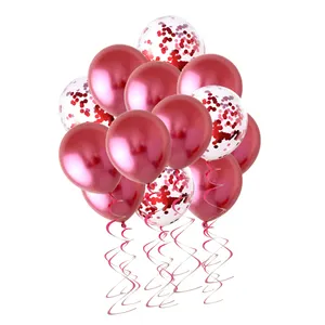 14 pièces Pack Offre Spéciale 12 pouces métal Latex vert paillettes confettis ballons décoration d'anniversaire fournitures de fête de mariage