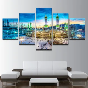 Wohnkultur Moderne Auf Die Wand Kunst Modulare 5 Panel Muslimischen Islam Gebäude Für Wohnzimmer Abstrakte Malerei Auf Leinwand bilder