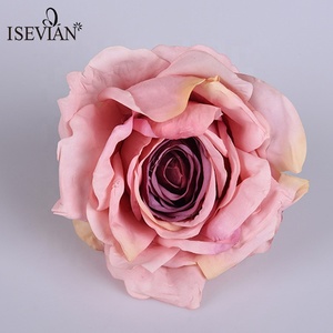 ISEVIAN commercio all'ingrosso di alta qualità del tessuto <span class=keywords><strong>fiore</strong></span> teste <span class=keywords><strong>scuro</strong></span> <span class=keywords><strong>viola</strong></span> e champagne fiori artificiali rosa teste - Product Image 1