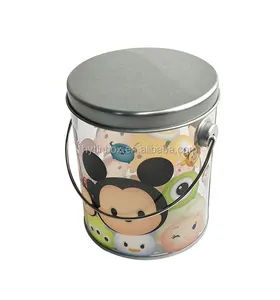 Gift & Candy packaging Clear Plastic tube PVC Paint Can with metal tin lid and bottom