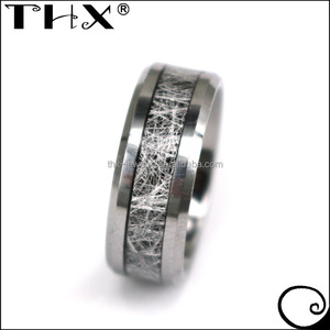 Anillo de meteorito personalizado, anillo de bodas de tungsteno, nuevo diseño de bordes biselados, anillo de hombre de meteorito de tungsteno de ajuste cómodo plano - Product Image 2