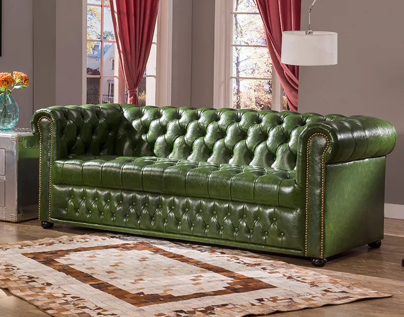 Amerikan klasik antika Accent tasarım Vintage deri chesterfield koltuk takımı