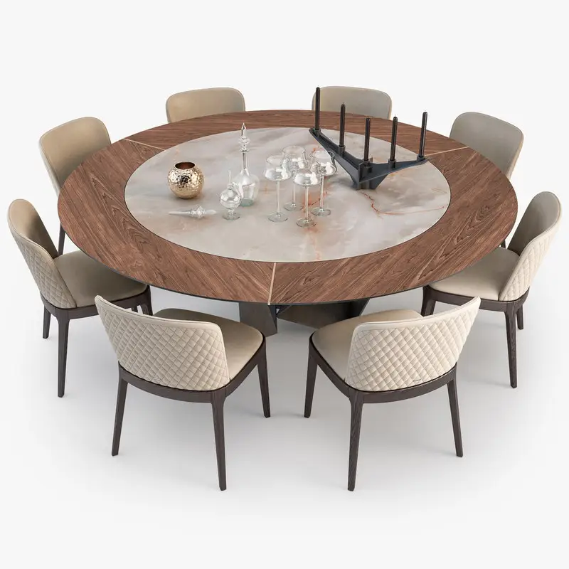 Conjunto de mesa de jantar luxuosa com 12 lugares redondo em marmore