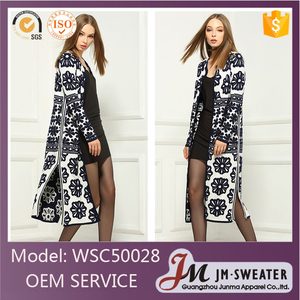 Nuevo estilo de patrón de <span class=keywords><strong>flores</strong></span> de invierno verde de lana damas abrigo largo diseño - Product Image 2