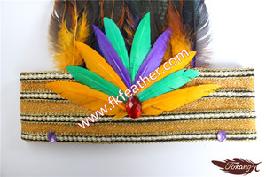 Jaune Couleur Coiffe Native American Indian Coiffe <span class=keywords><strong>Plume</strong></span> de Coq Pour Coiffe Indienne Halloween Produits - Product Image 5
