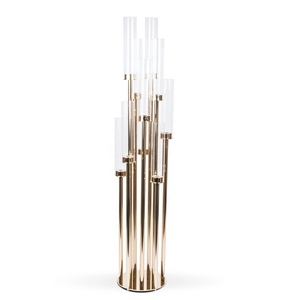120cm Tall 10 Arms Square Base Gold Candlesticks Wedding Floor <strong>Candelabra</strong> With Hurricanes on the Top Candelabros De Metal - Product Image 5