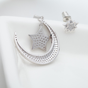 LUOTEEMI Studded CZ Diamond <strong>Earrings</strong> Fine Jewelry Clear Cubic Zircon <strong>Moon</strong> <strong>Star</strong> Asymmetry Glitter <strong>Star</strong> <strong>Earrings</strong> for Women - Product Image 6