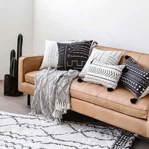 Pofpom pom — housse de coussin africaine en tissu soyeux, lot de 5, taie d'oreiller décorative, en coton <span class=keywords><strong>blanc</strong></span>, imprimé <span class=keywords><strong>avec</strong></span> <span class=keywords><strong>pompons</strong></span>, perles, 18x18 - Product Image 6