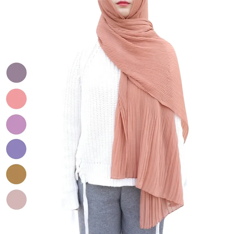 Neue 23 farben frauen solide plain plissierten rüschen schals weichen lange muslimischen crinkle chiffon hijab schal