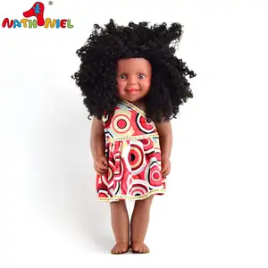 China Factory Manufacture New Style 16 inch African Black Doll With Pretty Clothes Cheap Curly Hair