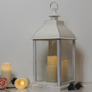 Indoor Decor <strong>Large</strong> Plastic Distressed White Vintage Battery Operated <strong>Candle</strong> <strong>Lantern</strong> with LED <strong>Candles</strong> - Product Image 6