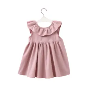 Großhandel Smocked Kleider Peter Pan Kragen Design rosa Leinen Baumwolle Kleid