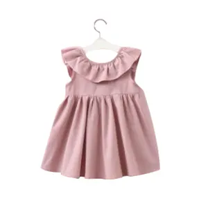 ขายส่ง Smocked ชุด Peter Pan Collar Design สีชมพูชุดผ้าลินินฝ้าย