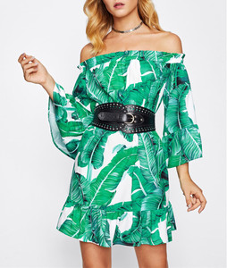 Otoño <span class=keywords><strong>de</strong></span> hombro Bardot <span class=keywords><strong>manga</strong></span> imprimir vestidos - Product Image 5