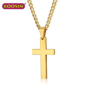 Joyería religiosa de oro chapado en oro de acero inoxidable collar colgantes de Cruz charmsD3015