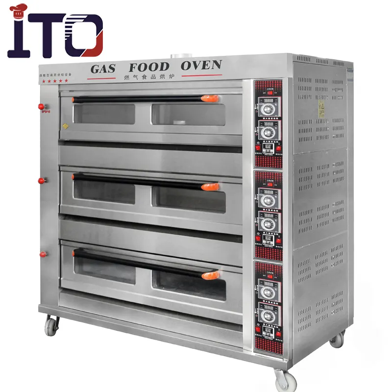 Commerciële 3 Dek 9 Lade Gas Dek Oven Met Temperatuurregeling