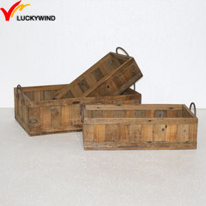 Customized 3 Pieces Nature Finish Distressed Vintage <strong>Apple</strong> Pine Wood Vegetable <strong>Crates</strong> <strong>for</strong> <strong>Sale</strong> With Metal Handle - Product Image 2