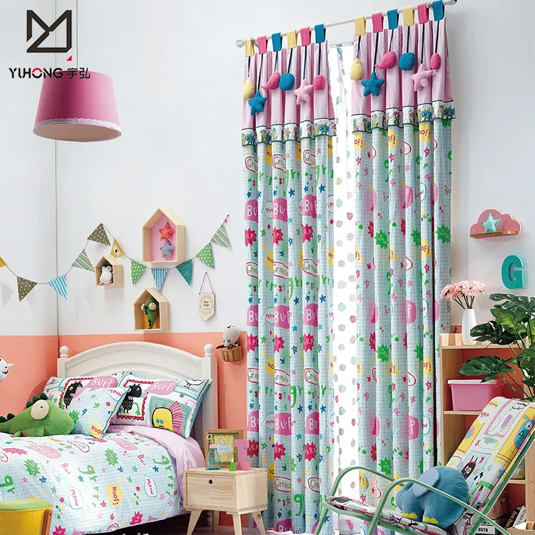 Children bedroom window valance curtain lovely designs home textile curtains in guangzhou