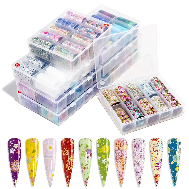Colorful Flowers Starry Holographic Transfer Nail Stickers Foil