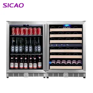 Resfriador de vinho com visor de cozinha, resfriador de vinho para cozinha com 2 portas para bebidas, refrigerador, geladeira, congelador, porta de vidro embutida