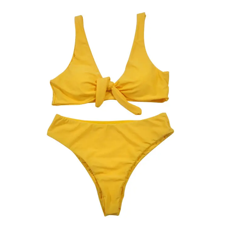 Cikini 2019 뜨거운 섹시한 비키니 두 조각 높은 허리 수영복 단색 브라질 비키니