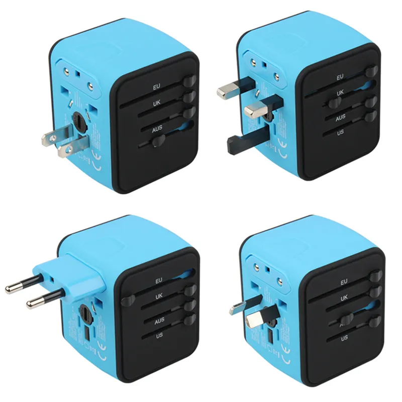 Universal Multi Plug Socket All In One Type-C Charger USB Quick Travel Plug Blue And Black Adaptor