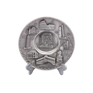 Итальянская продукция, оптовая продажа, индивидуальная 3D рельефная пластина для украшения дома, металлические антикварные серебряные сувенирные тарелки