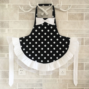 Grembiuli Natalizi Personalizzati DUOLAI per Donne e Ragazze con Tasche, Grembiule Retrò Sexy a Pois Bianco e Nero con Balze - Product Image 6