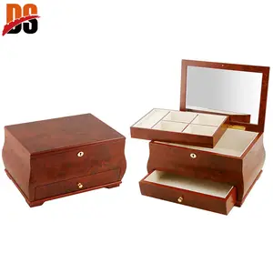 Custom deluxe classic design for brown Equipped with a mirror wooden jewelry box