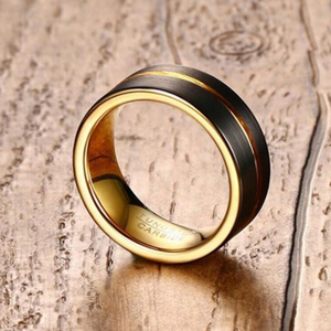 Anéis de Aço Tungstênio da Moda 2024, Joias por Atacado, Anel de Aço Tungstênio Escovado de 8MM, Anéis Masculinos Preto e Dourado - Product Image 5