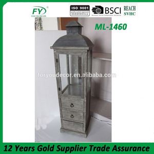 Homedecor, novedad, farol de <span class=keywords><strong>madera</strong></span> con superficie de metal, decoración del hogar con cajón - Product Image 3