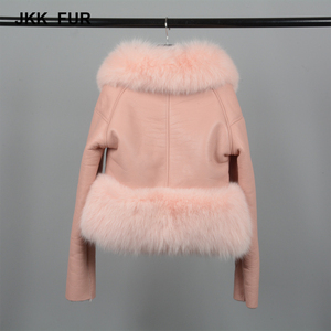 Mujeres bienes Fox Cuello de piel chaqueta de invierno abrigo cálido capa del cuero genuino de la zalea - Product Image 6