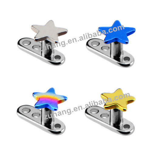 Micro Dermals Piercing Jewelry G23 Titanium Internally Threaded Dermal Anchor with Titanium Star Top