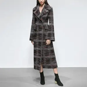 OEM Tùy Chỉnh Dài Tweed Phụ Nữ Coat Đúp Ngực Phù Hợp Với Cổ Áo Với Pocket Winter Coat