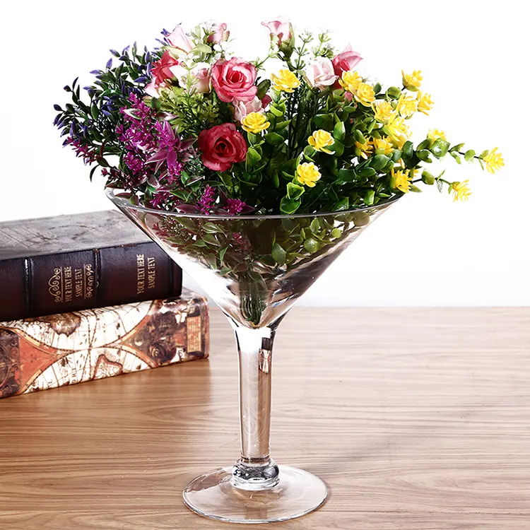 Long Stem Martini Wine Cup Shaped Glass Vase for Centerpiece