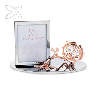 Cadre photo de mariage en acier inoxydable 1R avec rose en cristal Crystocraft et cristaux taille brillant, cadeau artisanal en métal - Product Image 3