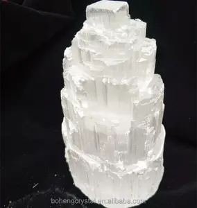 Grosir Cahaya Satin Batu Kasar Gypsum Bening Kristal Selenite Putih Alami