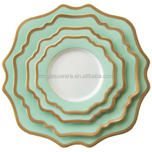 Service d'assiettes à dîner de la série, artisanal, en porcelaine, aux rayures, <span class=keywords><strong>vert</strong></span> Aqua, pour le mariage, nouvelle collection - Product Image 1